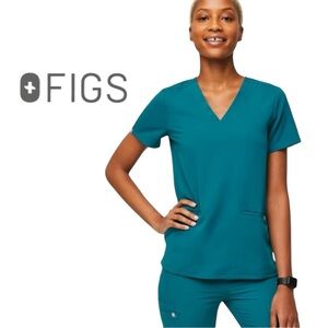 FIGS Teal Blue Scrub Top – 2 Pocket Technical Collection, Size Small